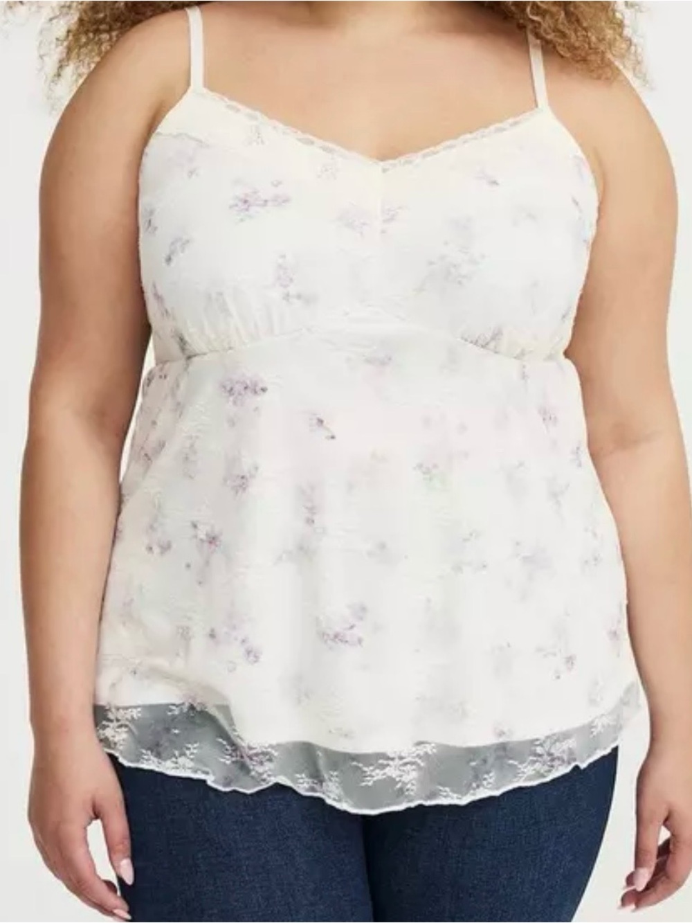 torrid White Floral Lace-Trim Cami